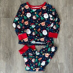 SHEIN Navy Holiday Kids Pajama Set with Red Accents